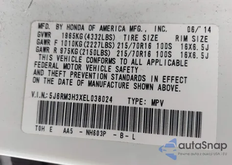 2014 Honda Cr-V Lx from USA, damaged, VIN 5J6RM3H3XEL038024